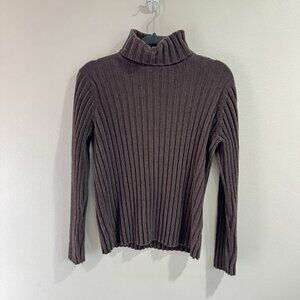 Eddie Bauer Turtleneck Sweater L Chenille Knit Soft Cocoa Brown Ribbed Stretch
